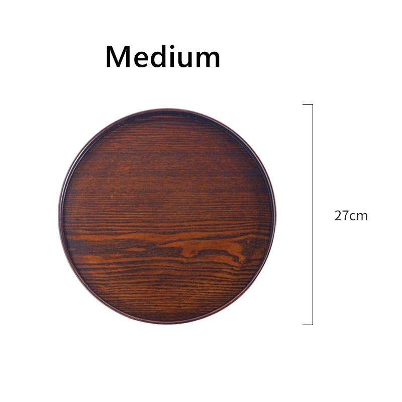 Japanese Brown Wooden Round Tray, Multi-purpose Serving Platter