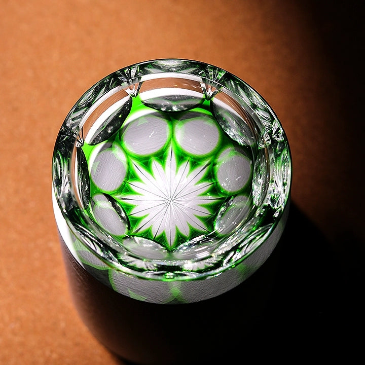 Edo Kiriko Handcrafted Jade Blossom Artistry Glass – A Verdant Dream in Crystal
