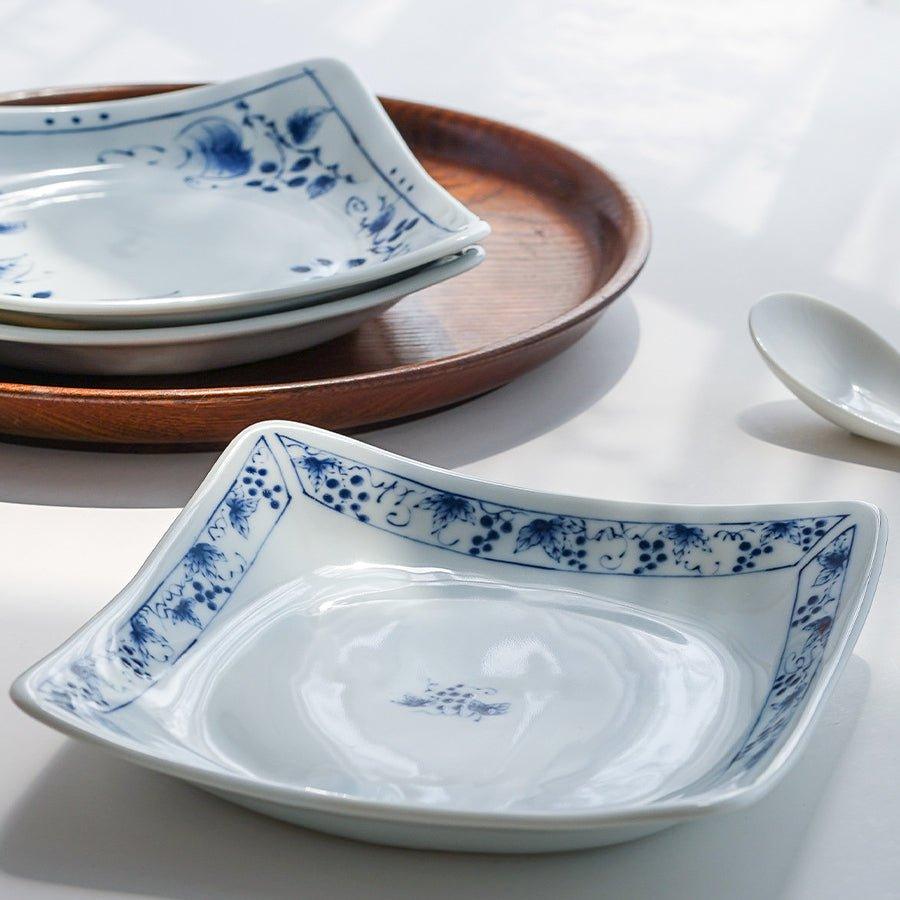 Mino Ware "Sometsuke" Japanese Retro Square Plate