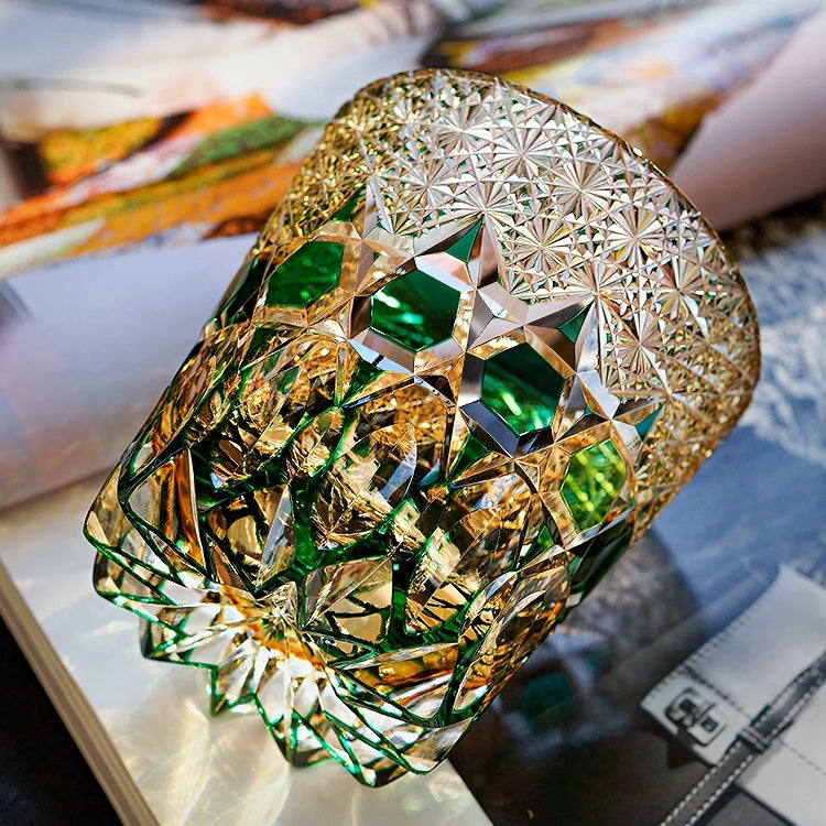 Edo Kiriko Handcrafted Emerald Fluorite Whisky Glass – A Verdant Glimmer of Radiance