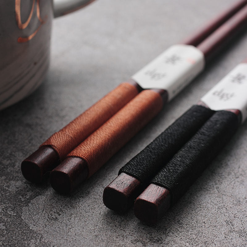 Black Walnut Chopsticks with Decorative Thread in a Wooden Box