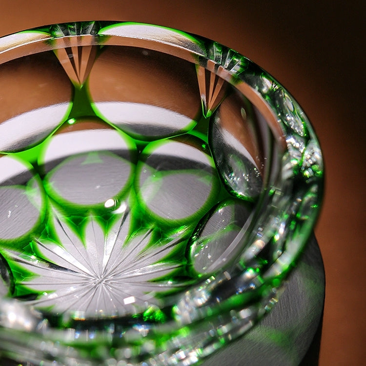 Edo Kiriko Handcrafted Jade Blossom Artistry Glass – A Verdant Dream in Crystal