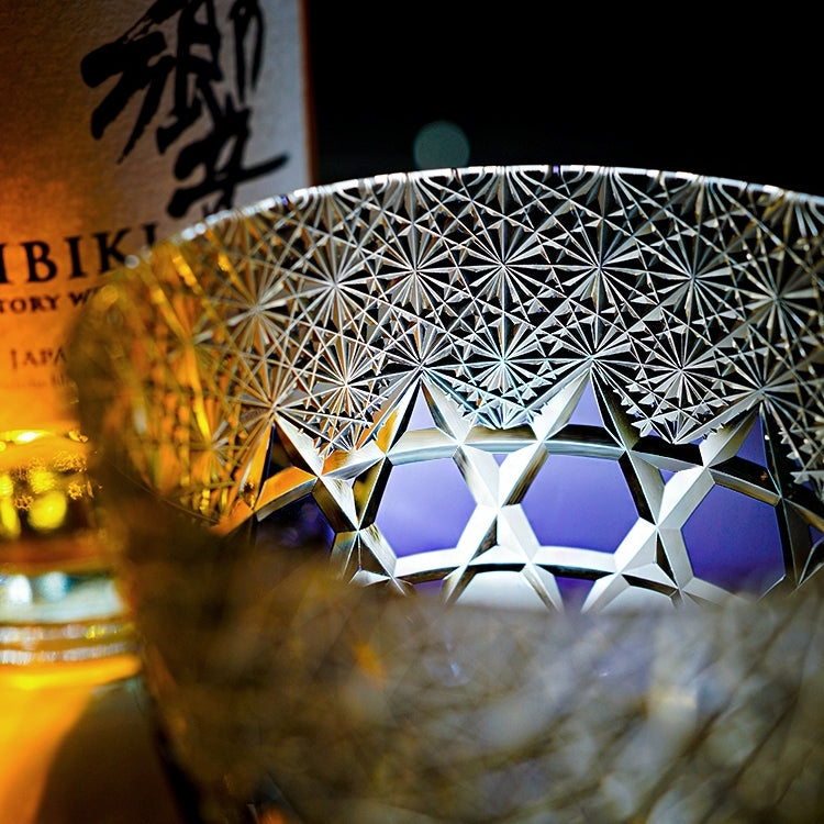 Edo Kiriko Handcrafted "Fluorite" Whisky Glass - Dazzling Clarity with Wooden Box