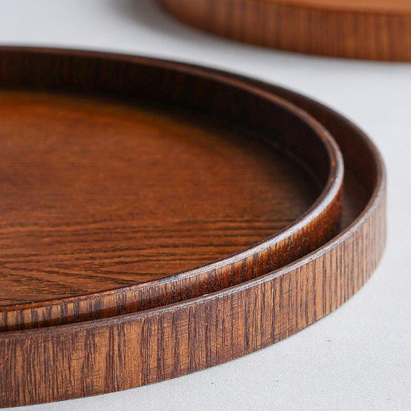 Japanese Brown Wooden Round Tray, Multi-purpose Serving Platter