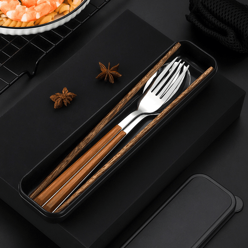 Stainless Steel Utensil Set with Wooden Handles – Modern Elegance for Every Meal