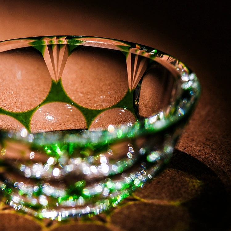 Edo Kiriko Handcrafted Jade Blossom Artistry Glass – A Verdant Dream in Crystal