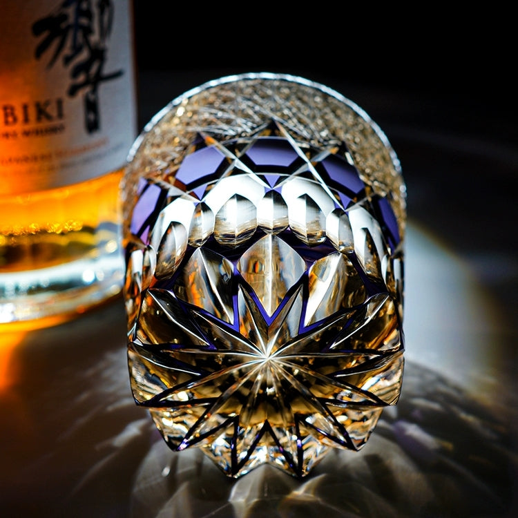 Edo Kiriko Handcrafted "Fluorite" Whisky Glass - Dazzling Clarity with Wooden Box