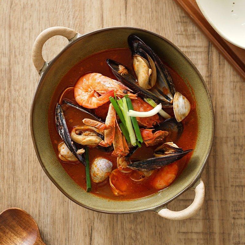 Handcrafted Japanese Ceramic Bowl with Handles – Rustic Charm for Every Meal
