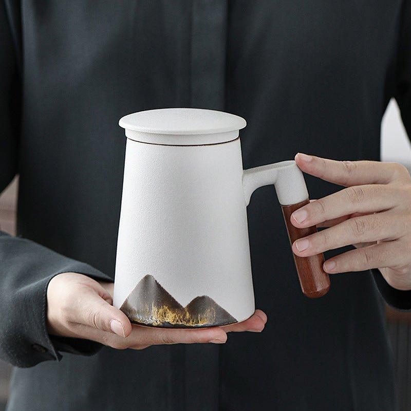 Mountain Themed Ceramic Tea Cups With Filter