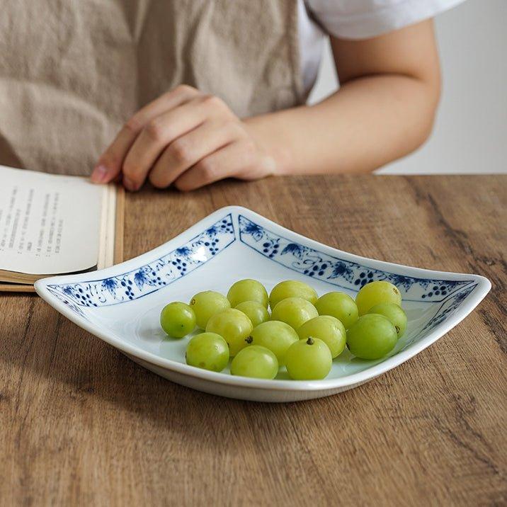 Mino Ware "Sometsuke" Japanese Retro Square Plate