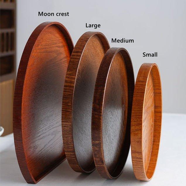 Japanese Brown Wooden Round Tray, Multi-purpose Serving Platter