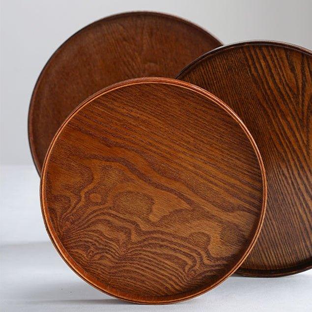 Japanese Brown Wooden Round Tray, Multi-purpose Serving Platter
