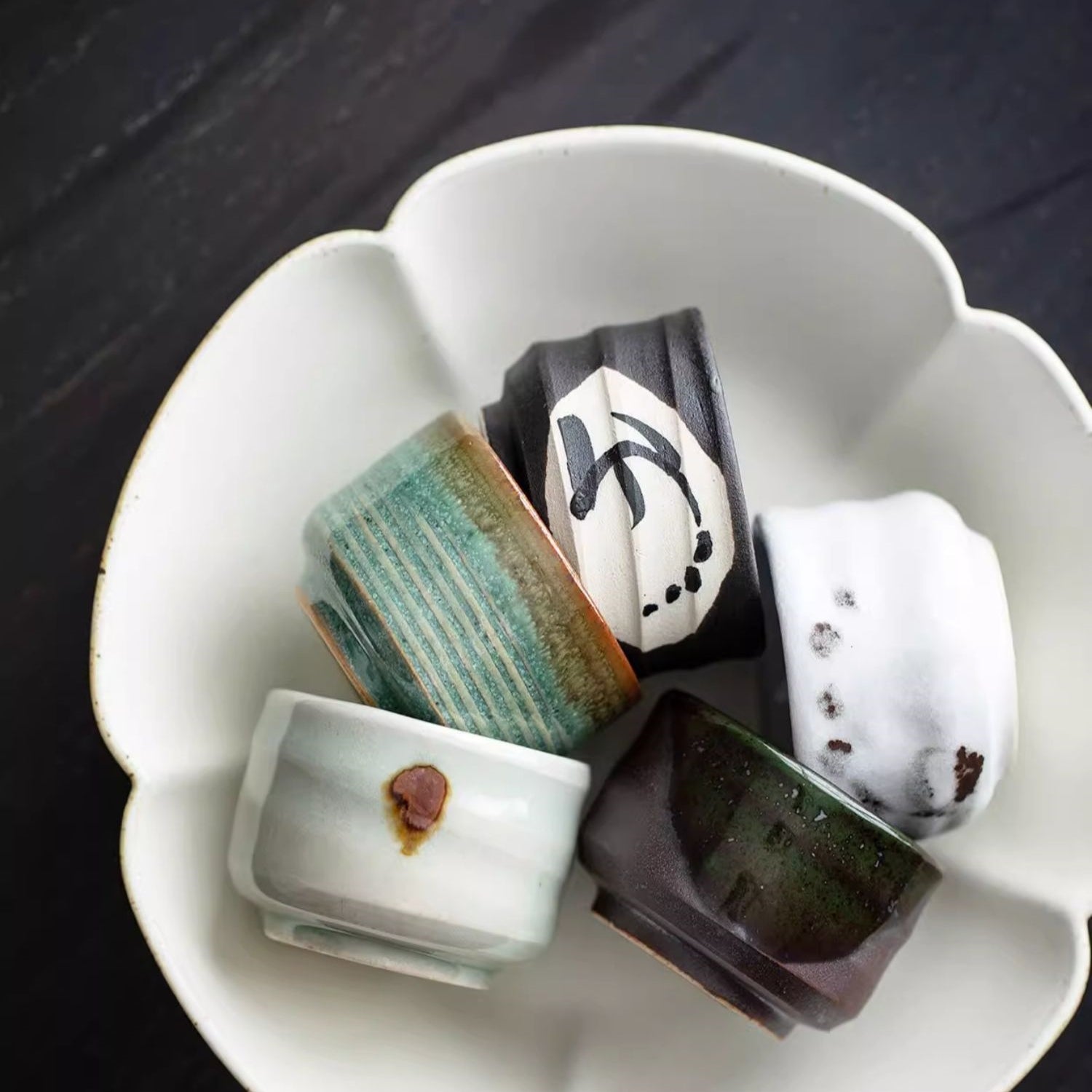 Authentic Mino-yaki Hand-Painted Floral Bowl Set (5-Piece)