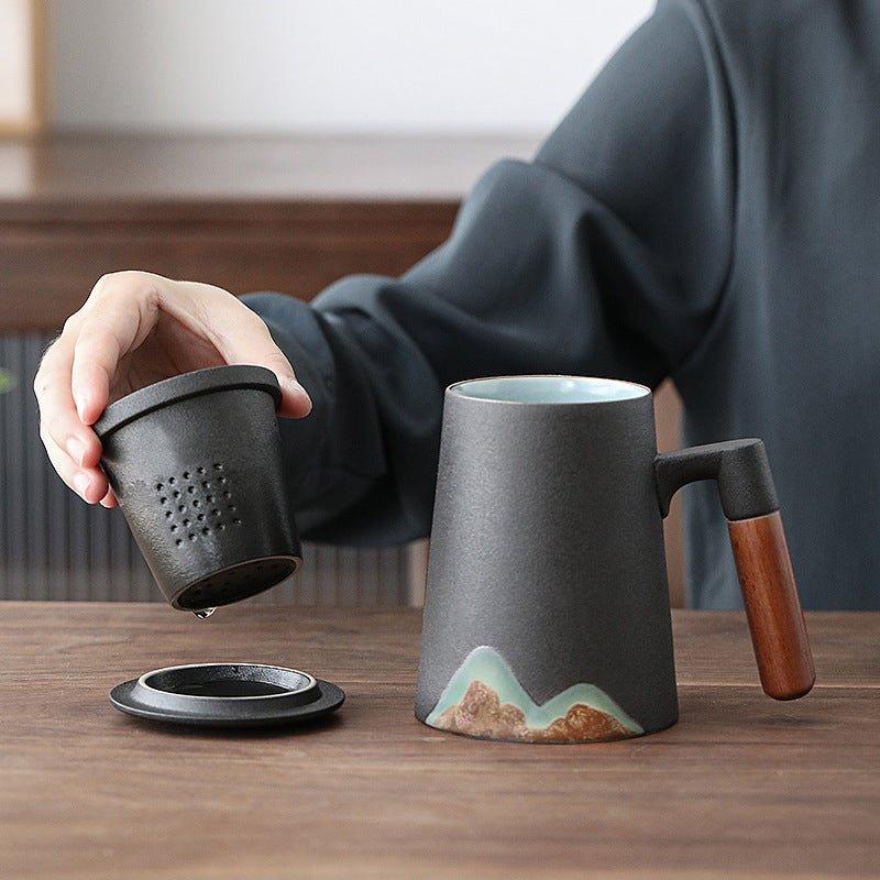Mountain Themed Ceramic Tea Cups With Filter