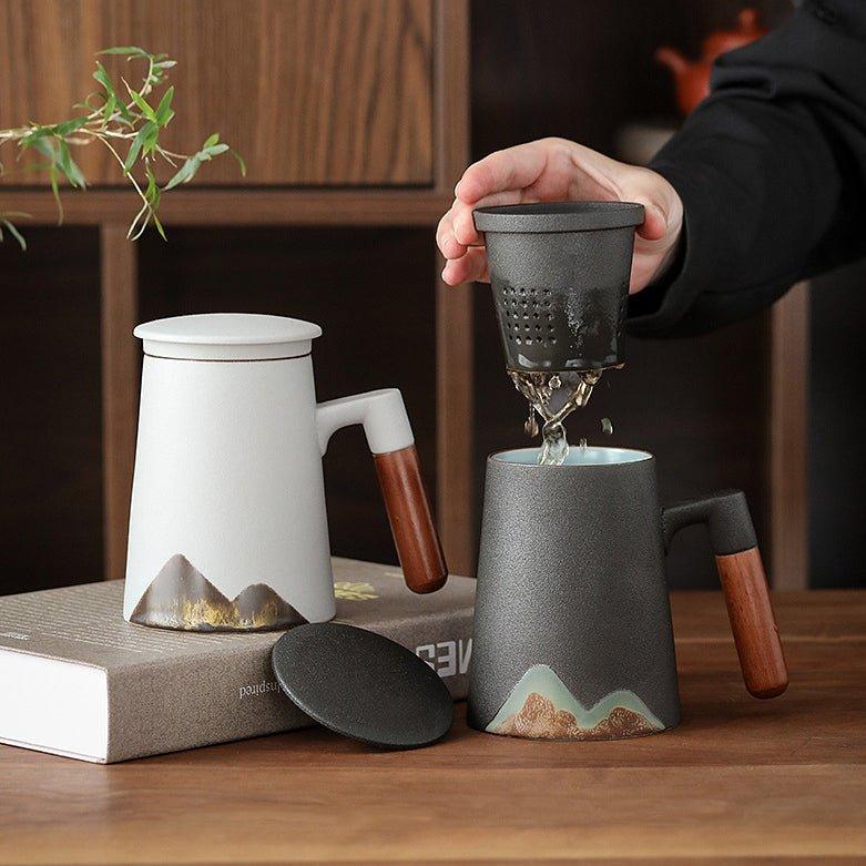 Mountain Themed Ceramic Tea Cups With Filter