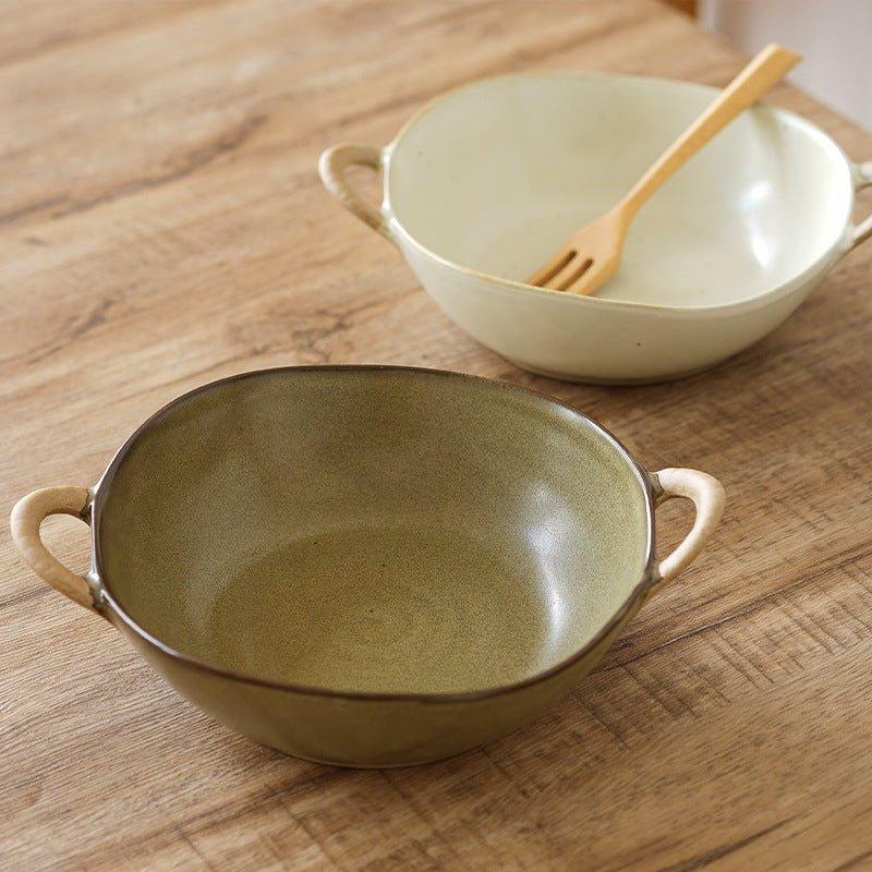 Handcrafted Japanese Ceramic Bowl with Handles – Rustic Charm for Every Meal