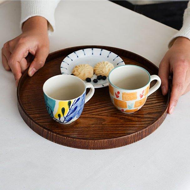 Japanese Brown Wooden Round Tray, Multi-purpose Serving Platter