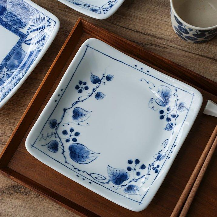 Mino Ware "Sometsuke" Japanese Retro Square Plate