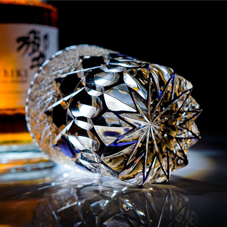 Edo Kiriko Handcrafted "Fluorite" Whisky Glass - Dazzling Clarity with Wooden Box