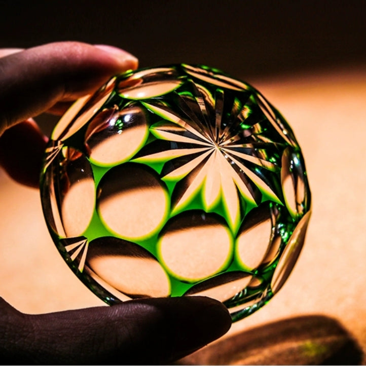 Edo Kiriko Handcrafted Jade Blossom Artistry Glass – A Verdant Dream in Crystal