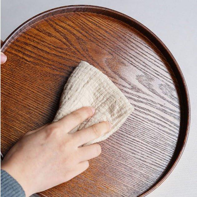 Japanese Brown Wooden Round Tray, Multi-purpose Serving Platter