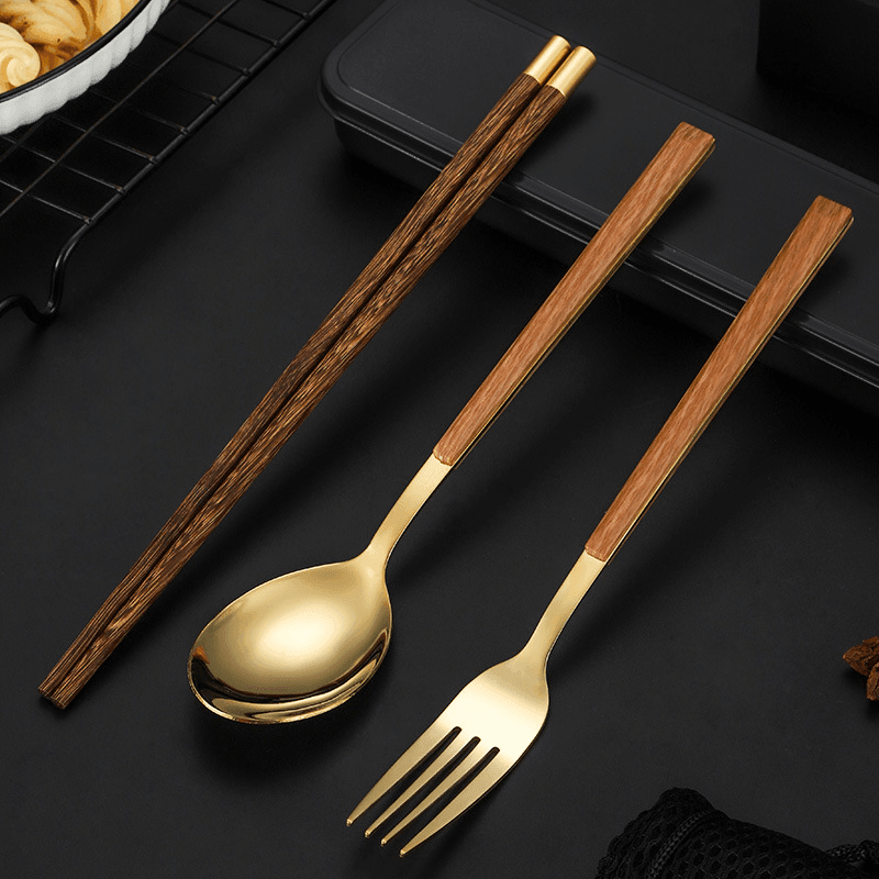 Stainless Steel Utensil Set with Wooden Handles – Modern Elegance for Every Meal