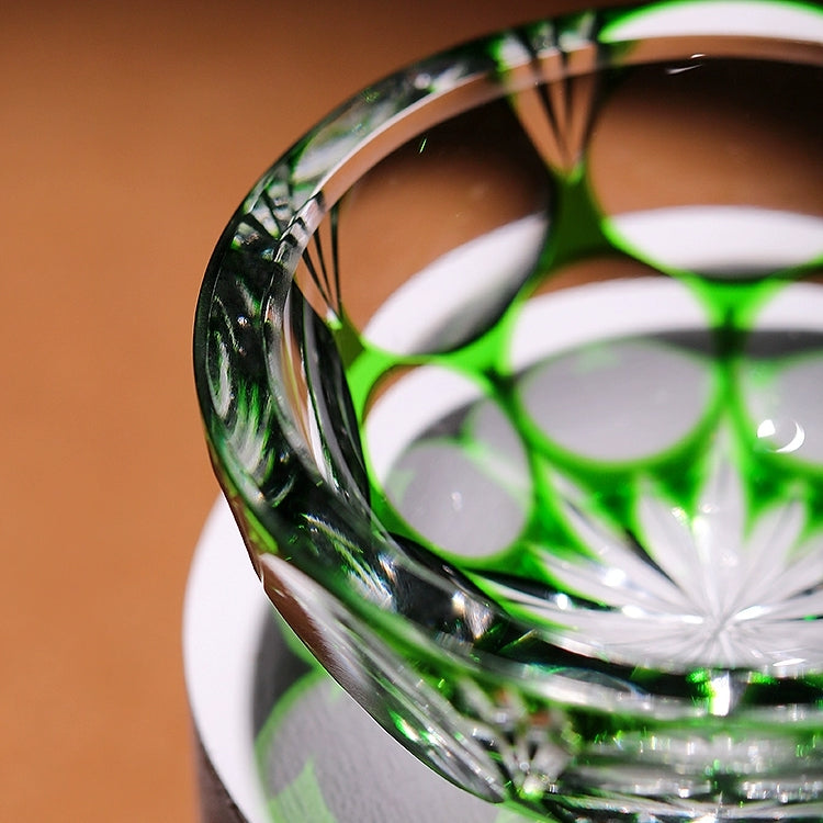 Edo Kiriko Handcrafted Jade Blossom Artistry Glass – A Verdant Dream in Crystal
