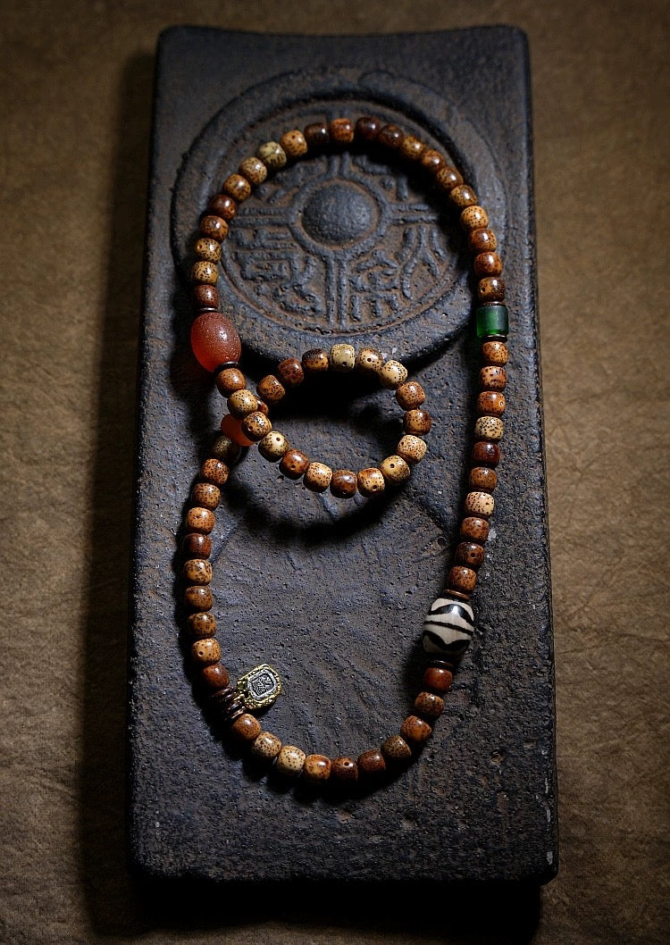 Star-Moon Bodhi Seed Mala Bracelet – Aged Wisdom, Unique Craft