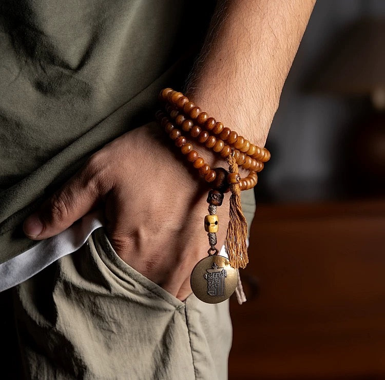 Natural Yak Bone Mala Bracelet – 108 Beads for Men & Women
