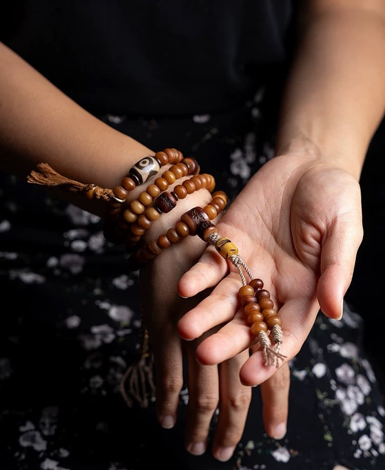 Natural Yak Bone Mala Bracelet – 108 Beads for Men & Women