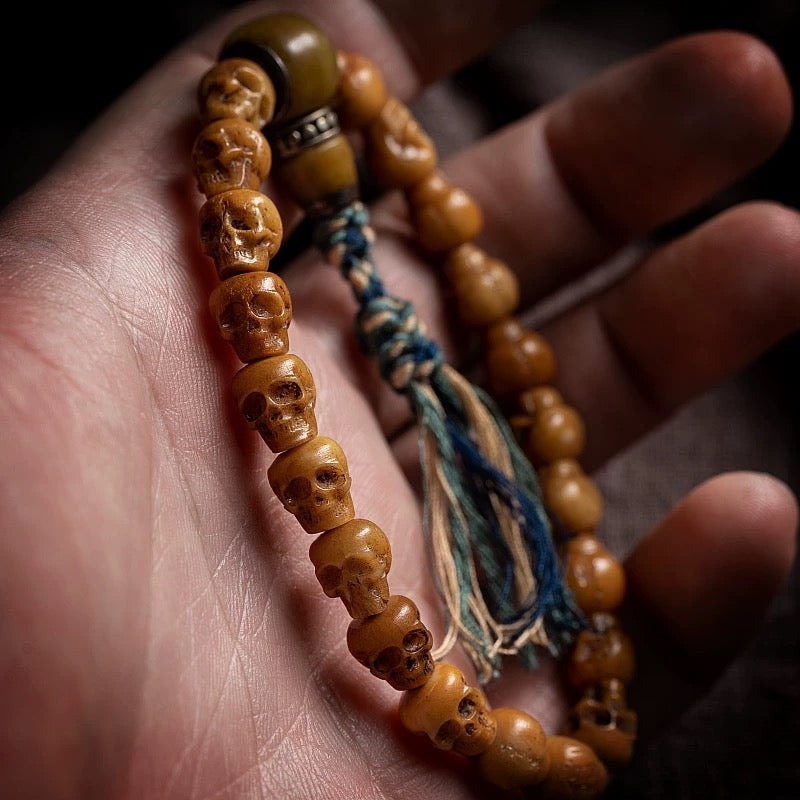 Tibetan Yak Bone Skull Mala Bracelet – Embrace the Impermanence