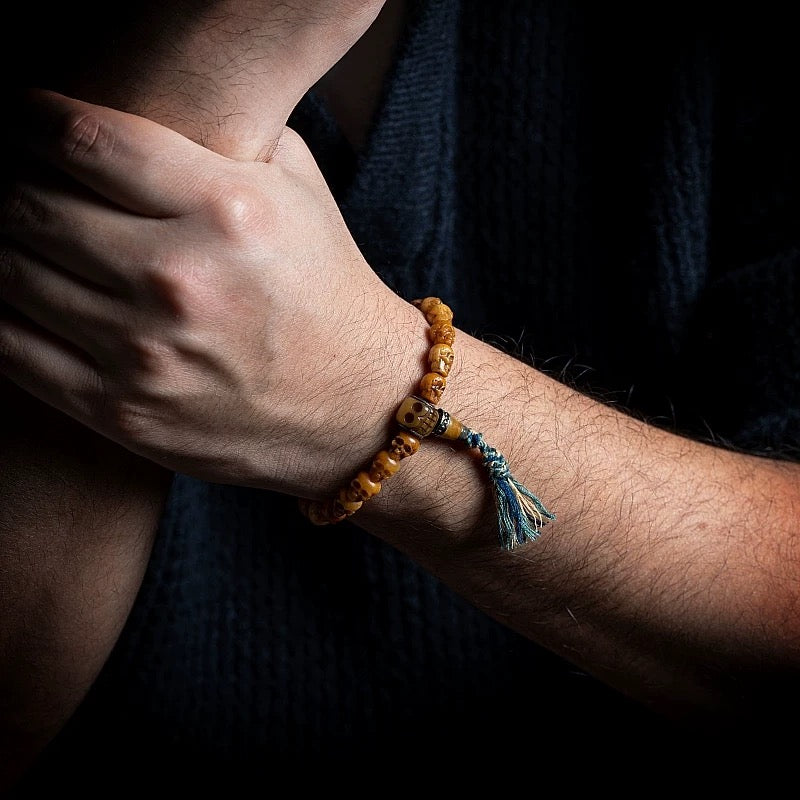 Tibetan Yak Bone Skull Mala Bracelet – Embrace the Impermanence