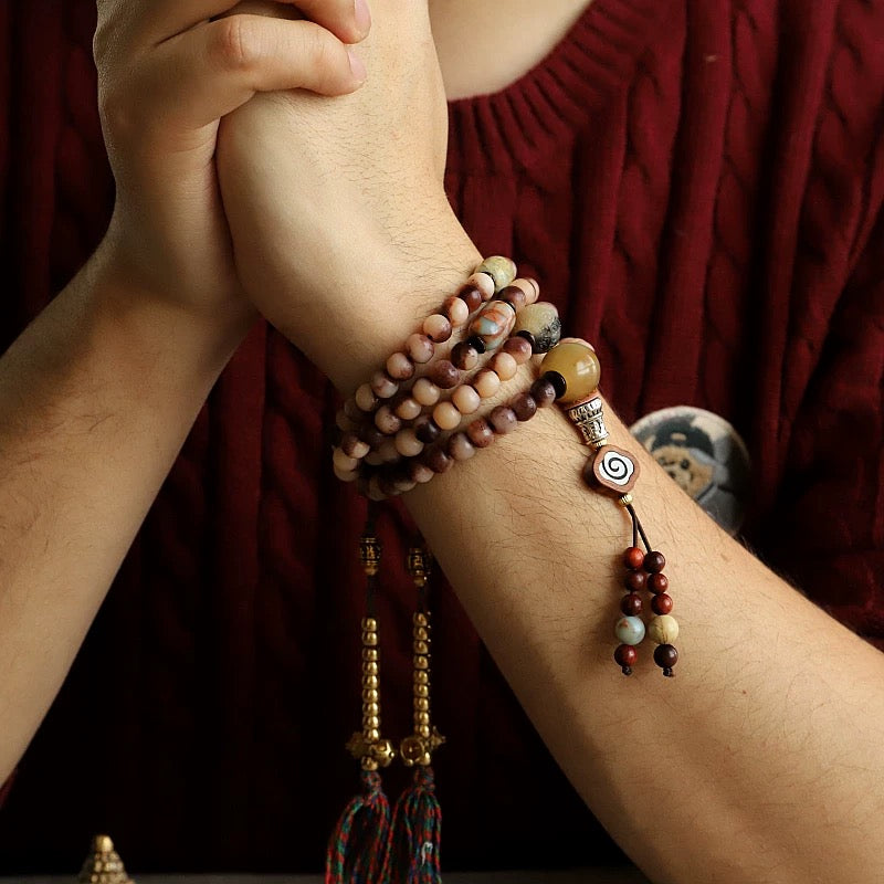 Natural Camel Bone Mala Bracelet – 108 Beads for Men & Women