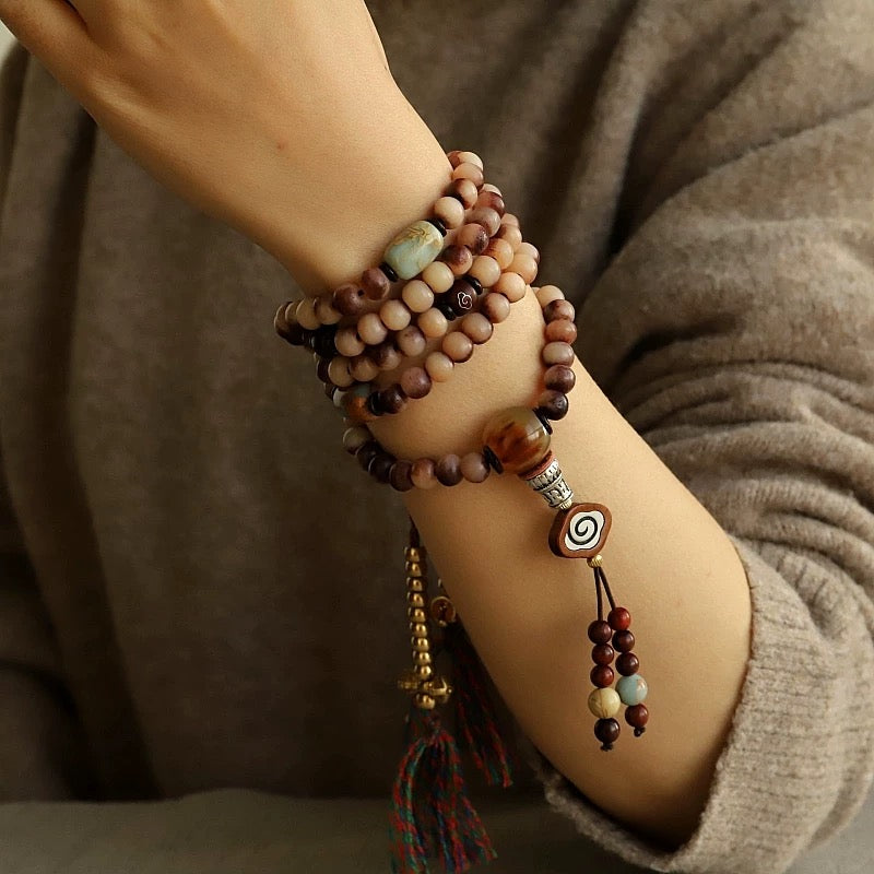 Natural Camel Bone Mala Bracelet – 108 Beads for Men & Women