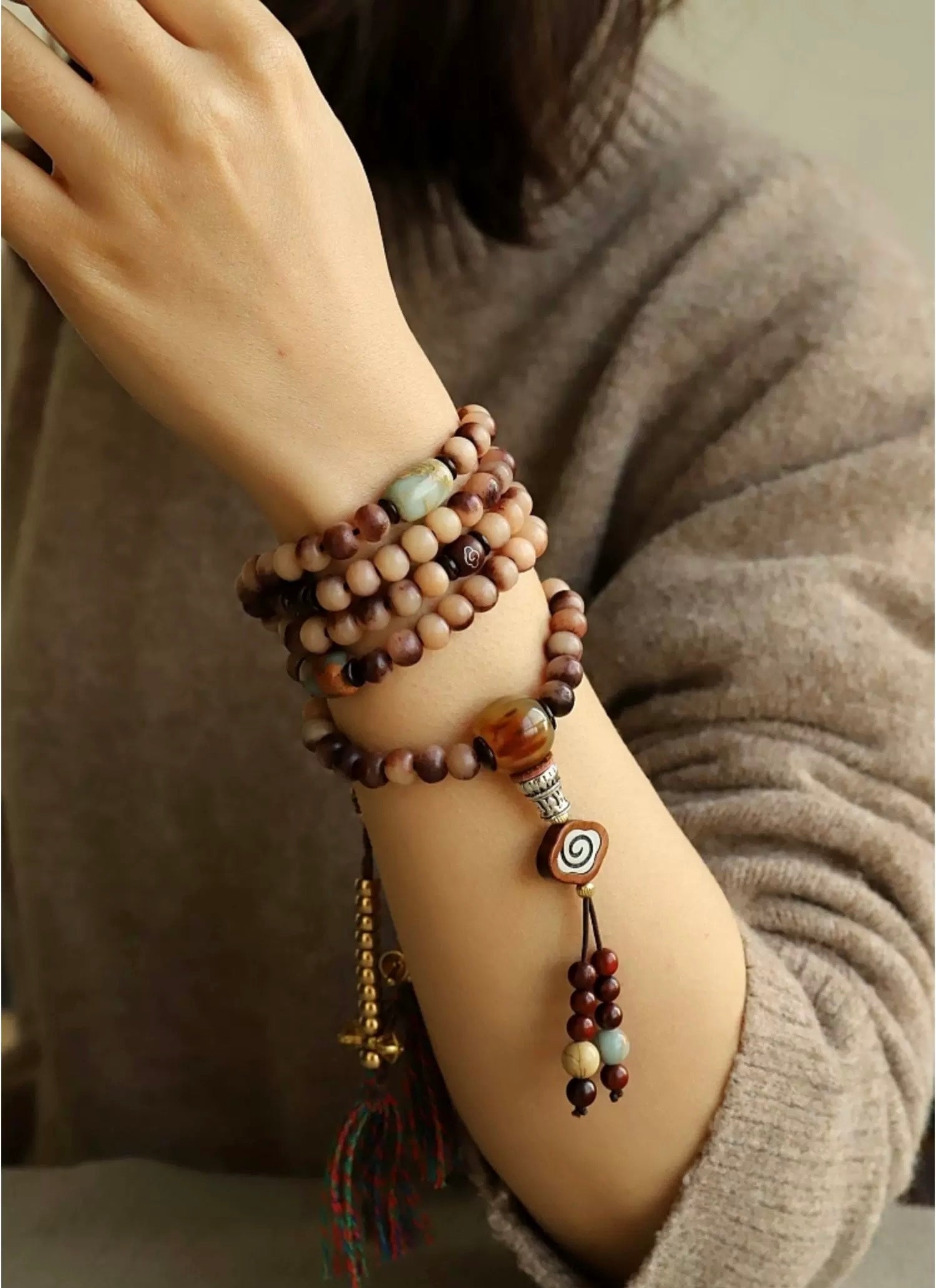 Natural Camel Bone Mala Bracelet – 108 Beads for Men & Women
