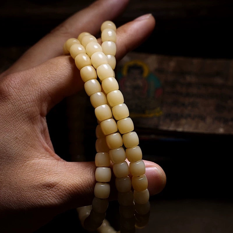 Raw Natural White Jade Bodhi Root Mala - 108 Beads of Wabi-Sabi