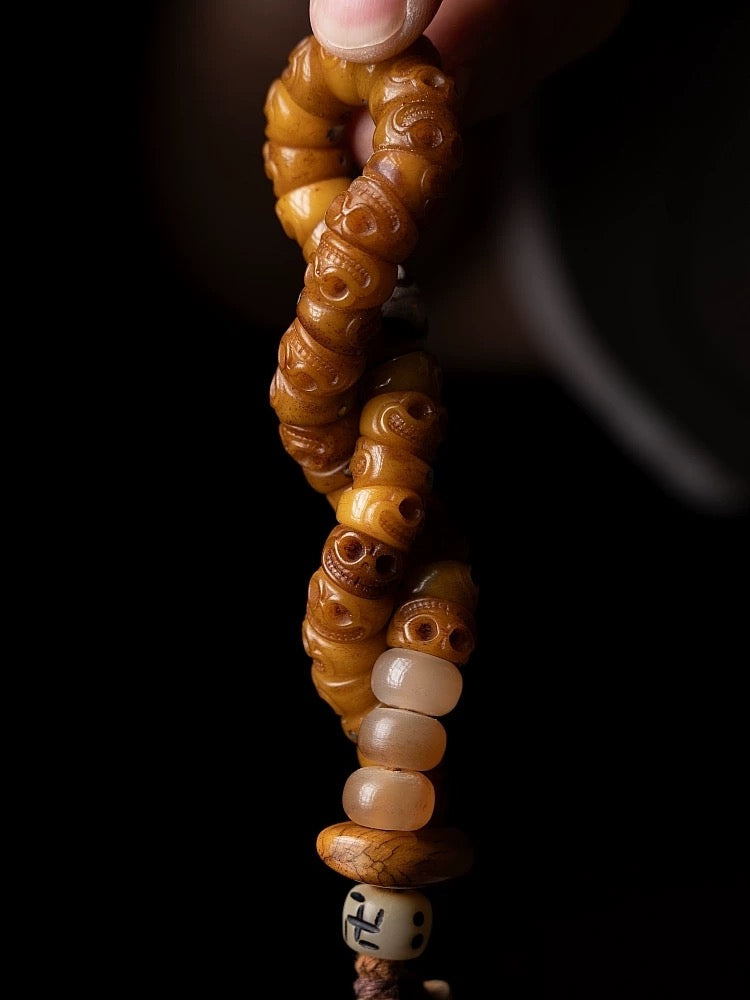 Tibetan "Slanted Cut" Yak Bone Mala Bracelet with Tassel