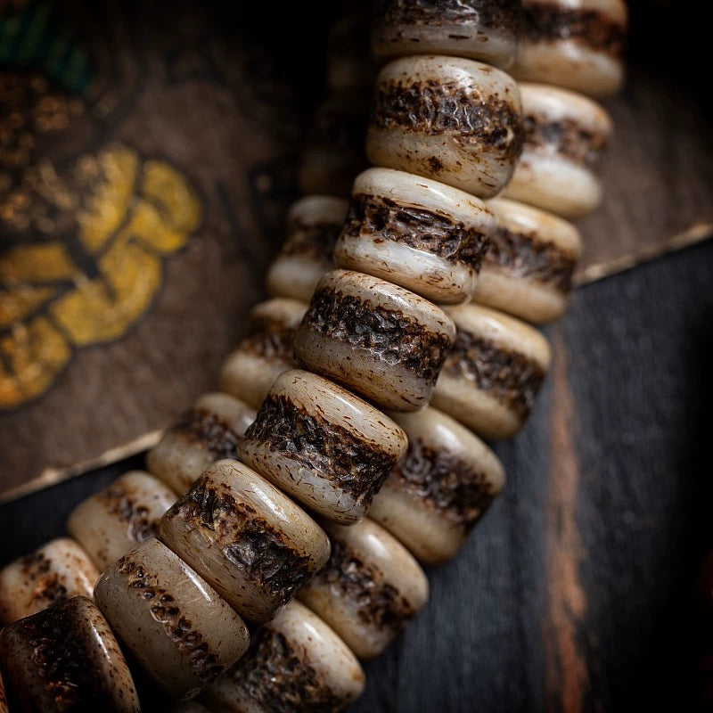 Tibetan Aged Yak Bone Mala for Men – 108 Beads of Tradition