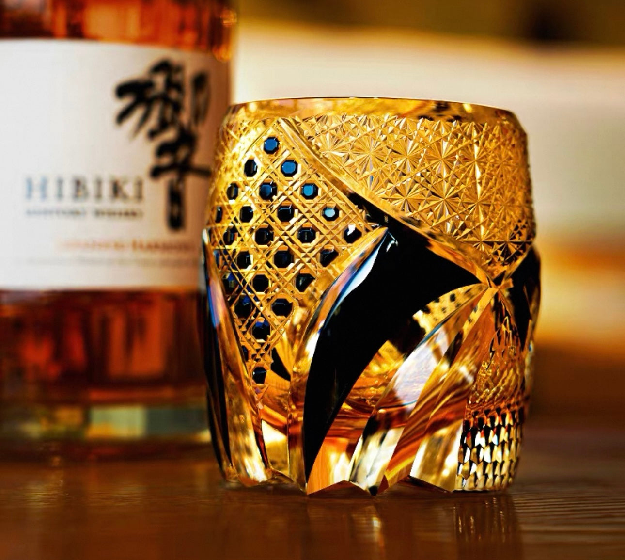 The "Golden Armor" Edo Kiriko Samurai Whiskey Glass