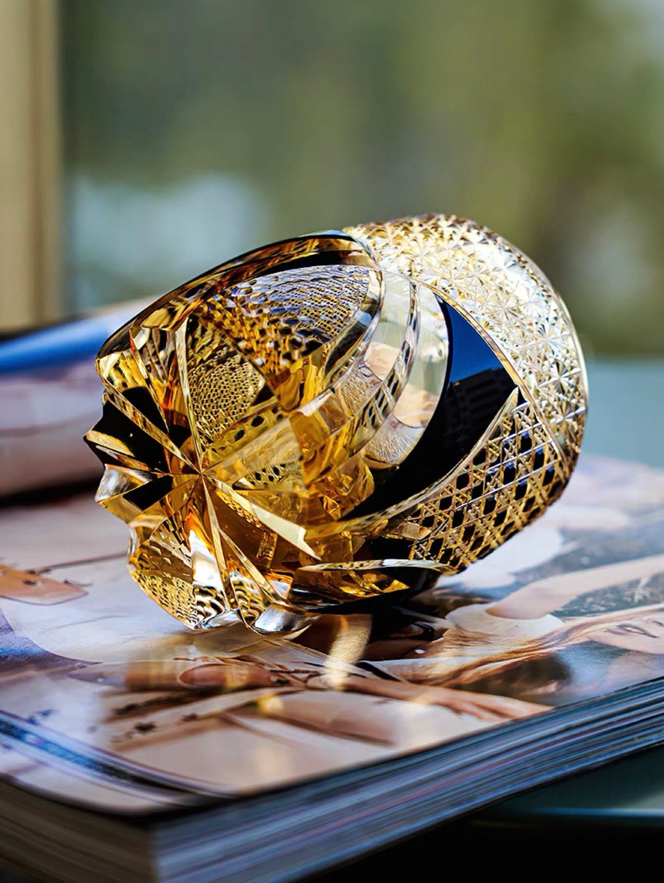 The "Golden Armor" Edo Kiriko Samurai Whiskey Glass