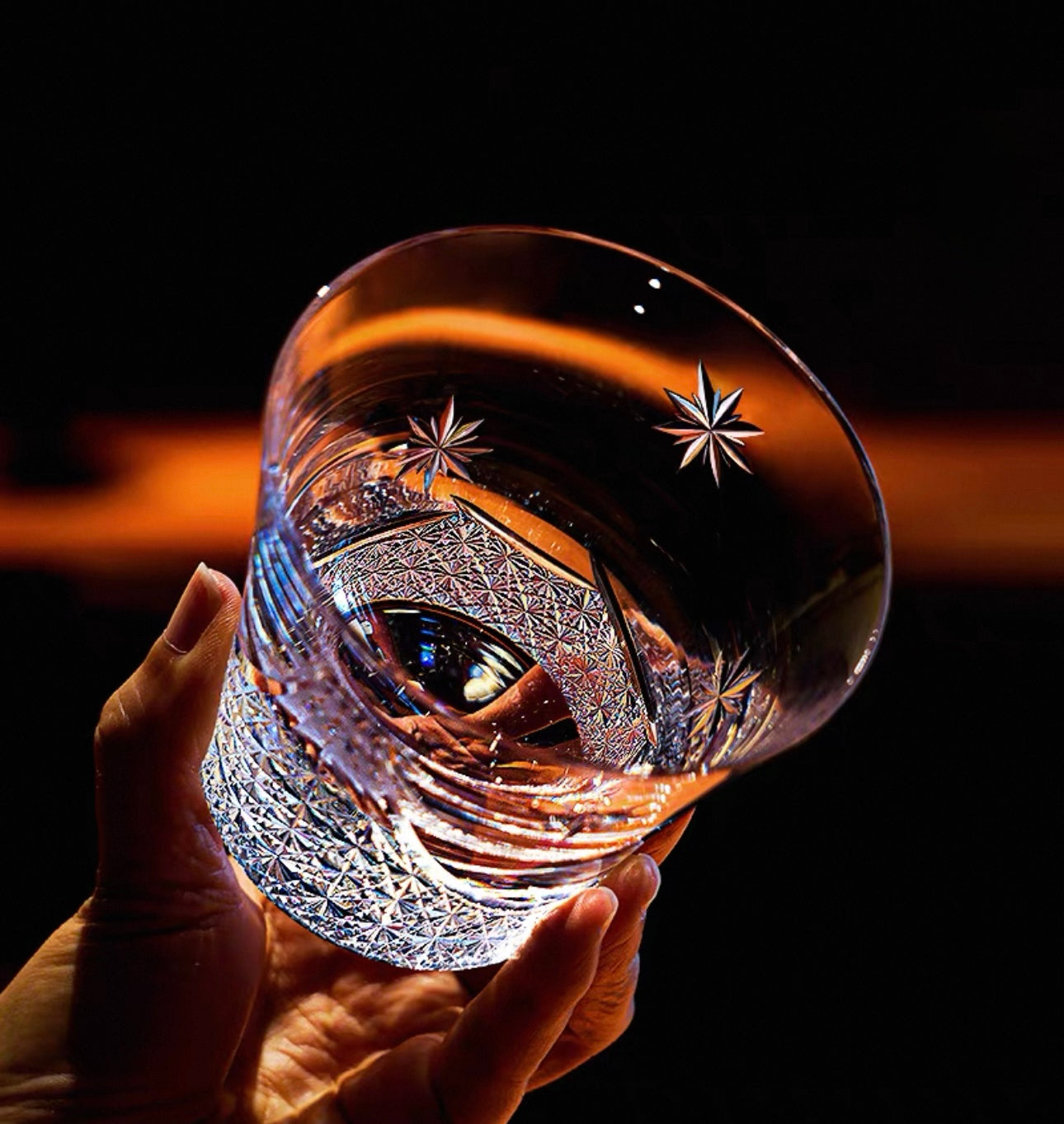 Handcrafted Japanese "Mount Fuji" Cut-Glass Tumbler