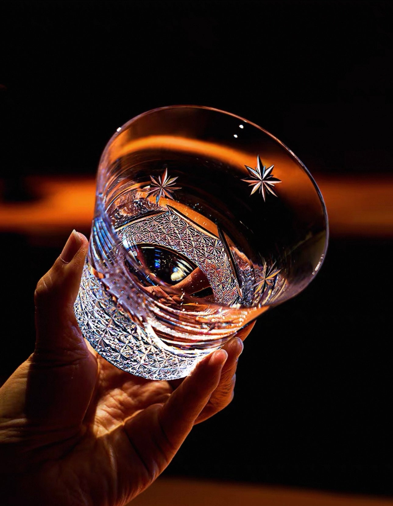 Handcrafted Japanese "Mount Fuji" Cut-Glass Tumbler