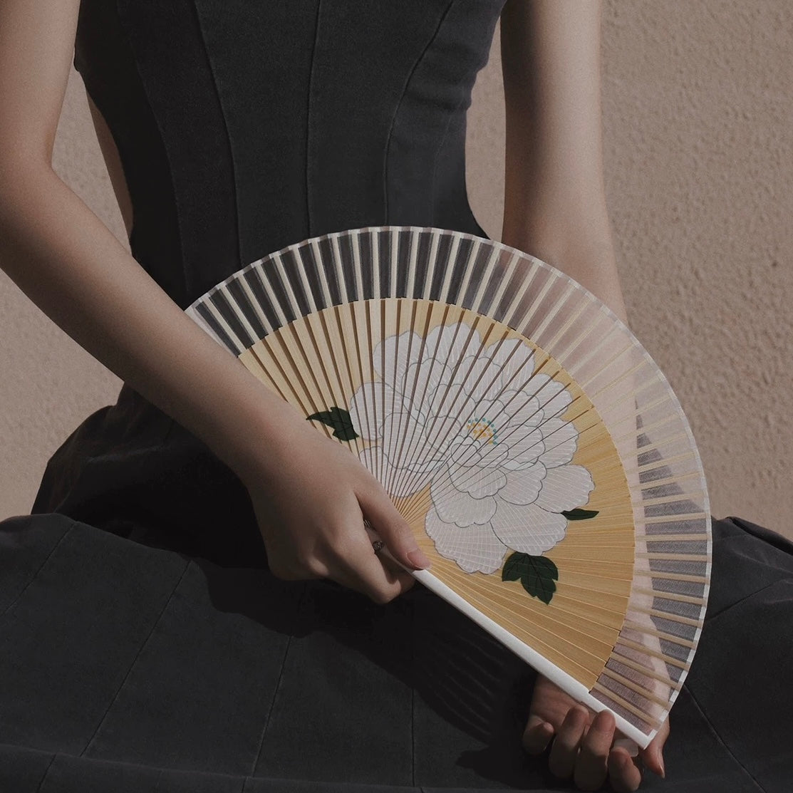 Peony Silk Folding Fan | Hand-Painted Double-Sided Lacquer Art