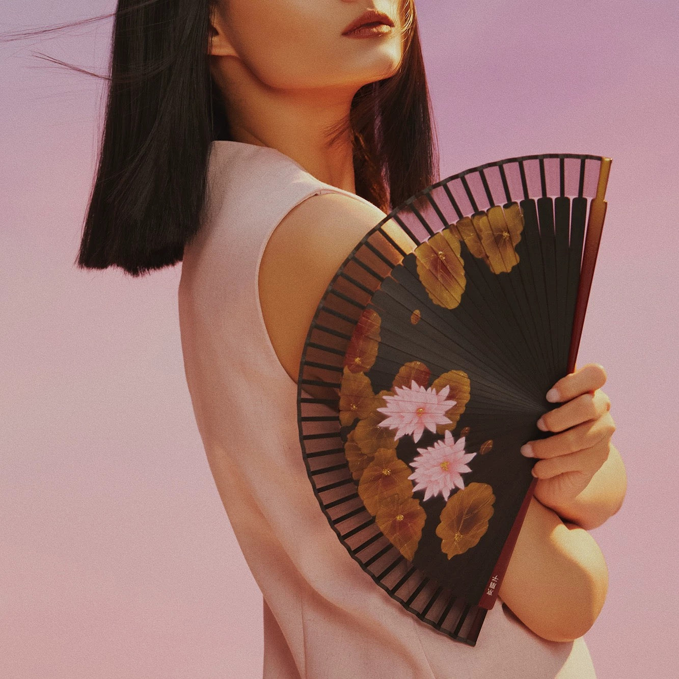 Lotus Silk and Bamboo Folding Fan | Bespoke Handcrafted Collection