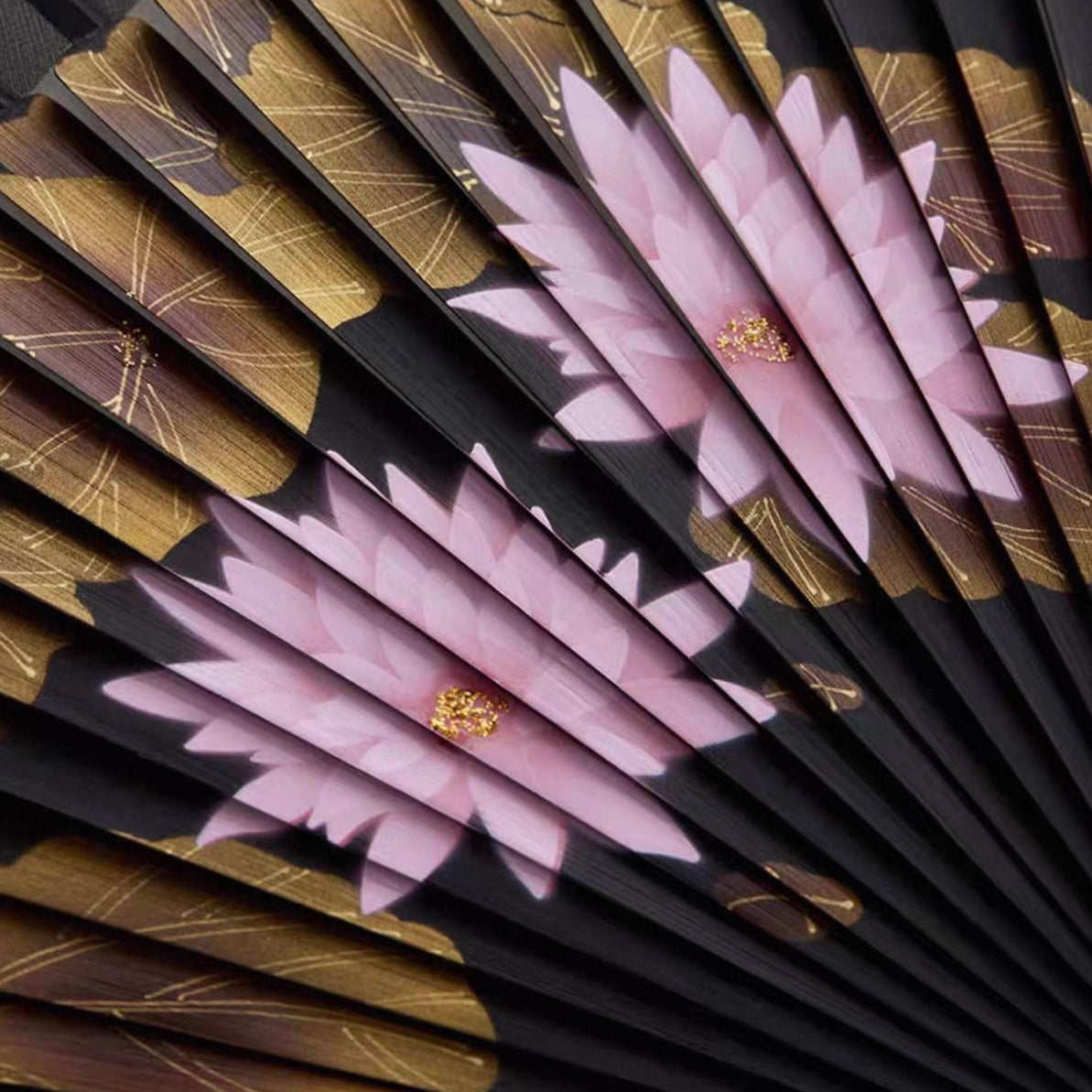 Lotus Silk and Bamboo Folding Fan | Bespoke Handcrafted Collection