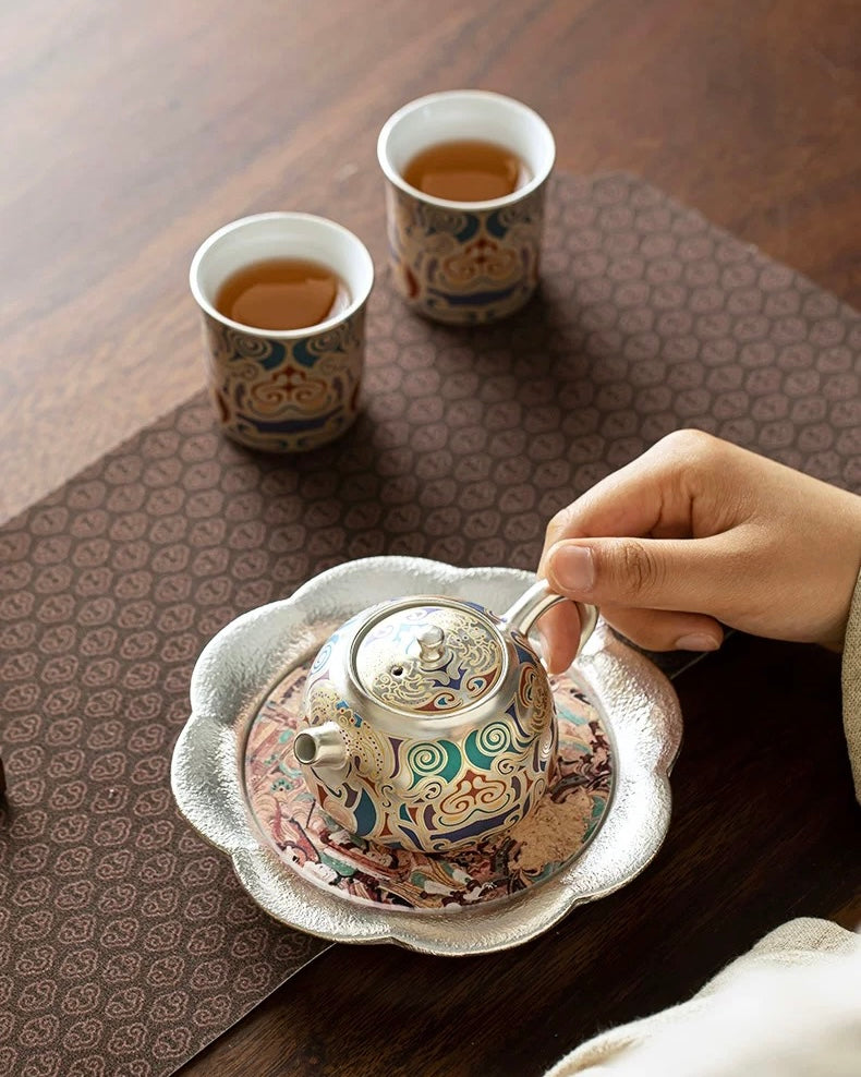 Dunhuang "Gold & Silver Inlay" Ceramic Tea Trio | Premium Heritage Gift Set