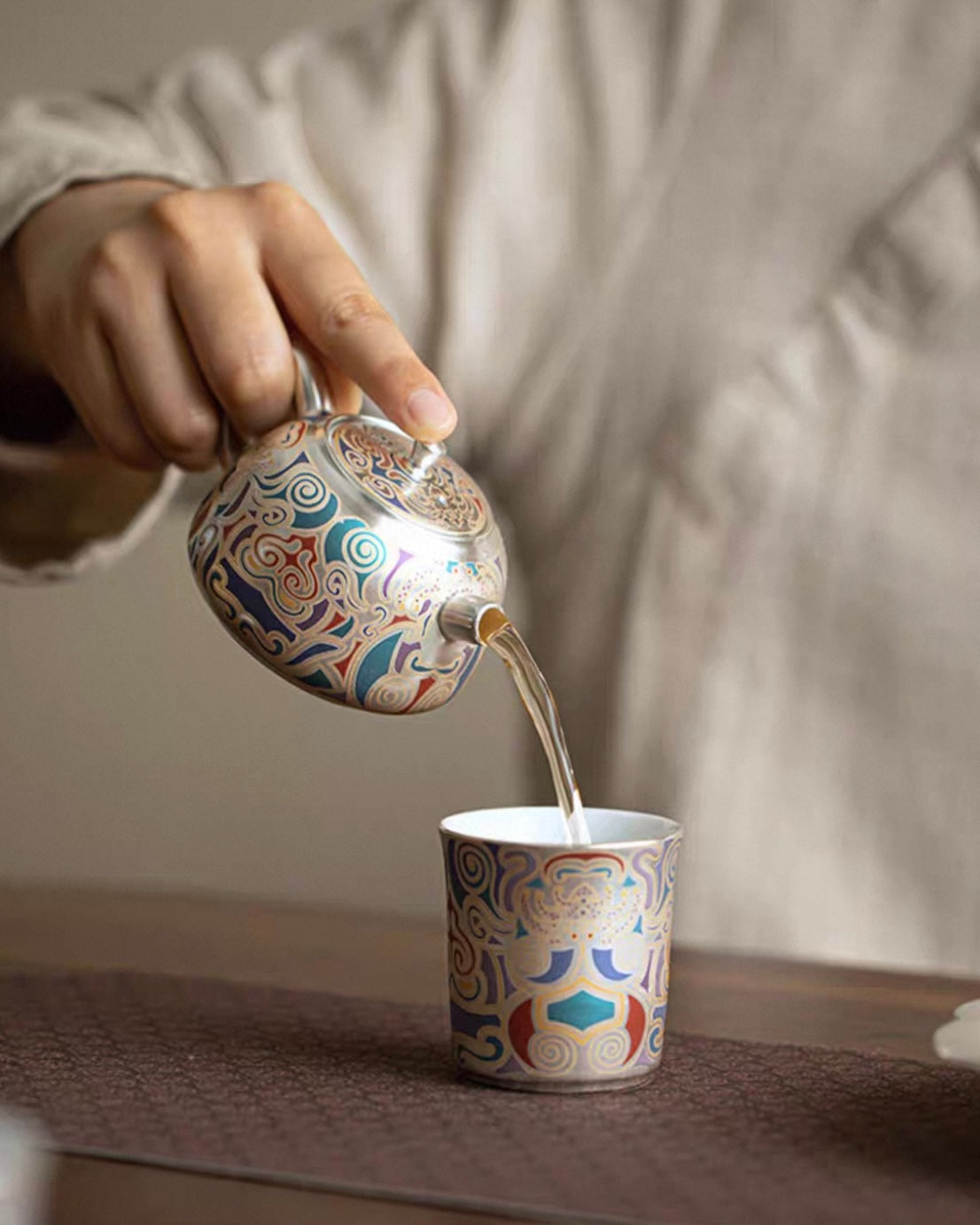 Dunhuang "Gold & Silver Inlay" Ceramic Tea Trio | Premium Heritage Gift Set