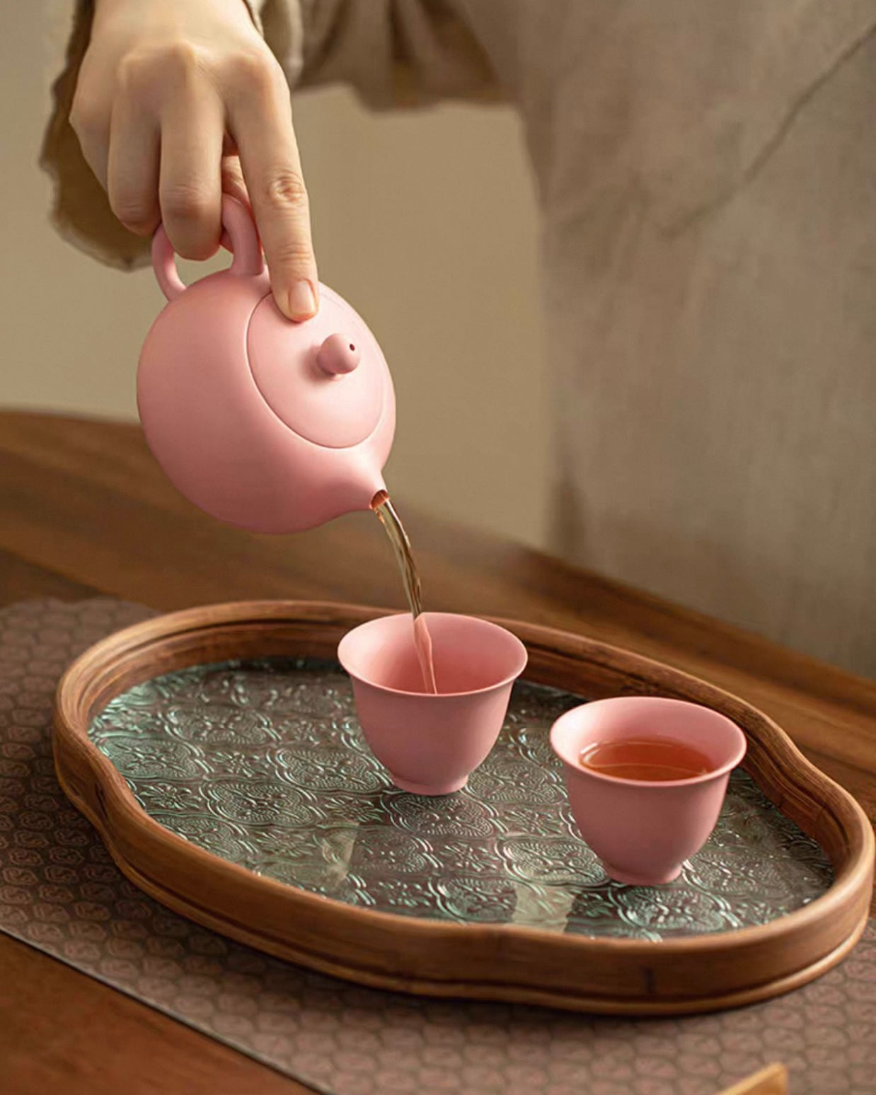 Feminine Luxury "Pink Sand" Xishi Tea Set | Handcrafted Purple Clay Trio