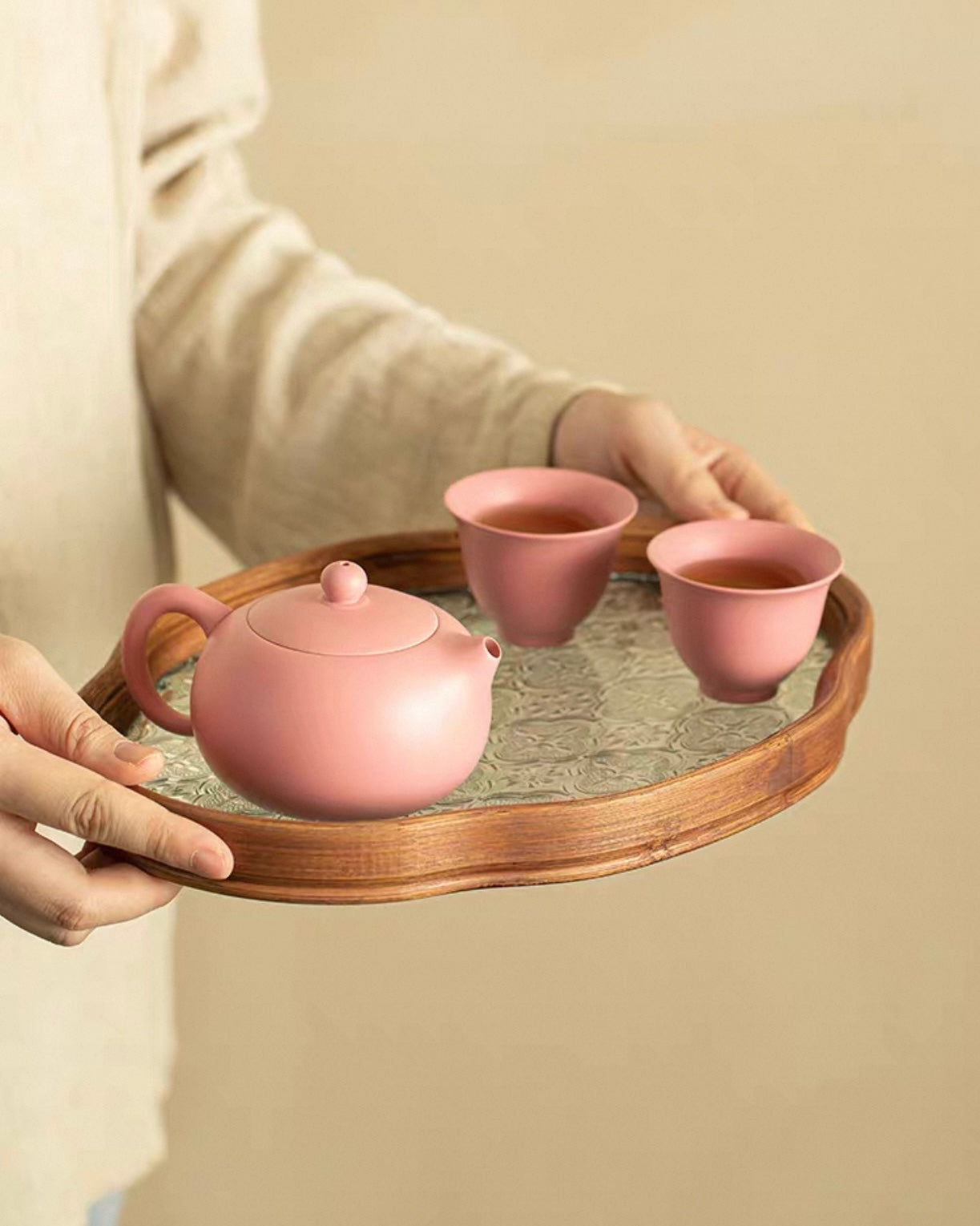 Feminine Luxury "Pink Sand" Xishi Tea Set | Handcrafted Purple Clay Trio