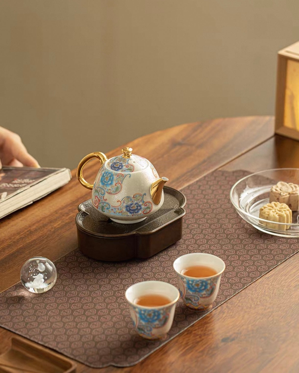 Cloisonné Silver-Inlaid Tea Set | 160ml Enamel Pot & 2 Tasting Cups